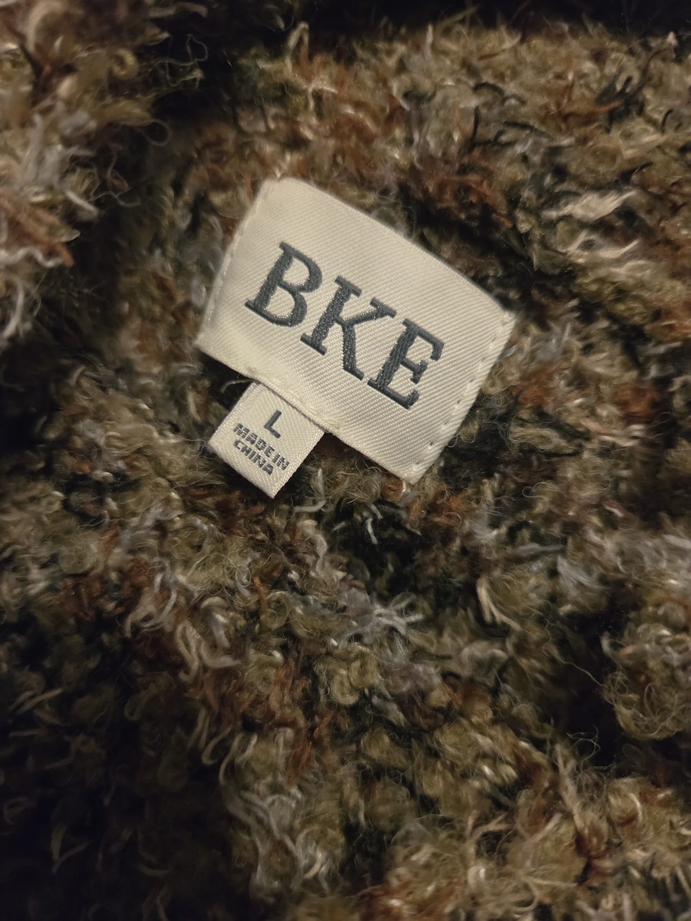 BKE Cozy Funnel Neck Oversized Eyelash Sweater - Brown Multi. Size L - Picture 2 of 10